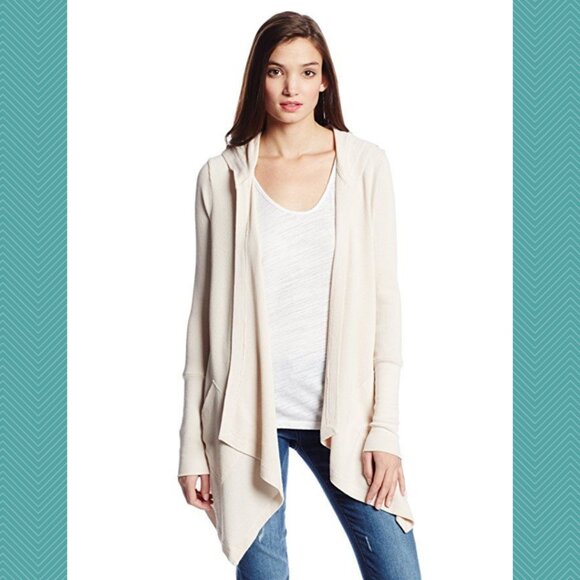 Splendid Beige Micro Modal Blend Waffle Knit Hooded Cardigan - Picture 1 of 8